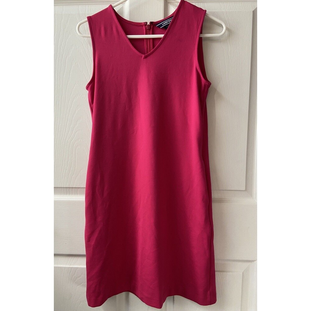 Lands End Womens 2 Petite Knit Bright Pink Barbiecore Sleeveless Sheath Dress